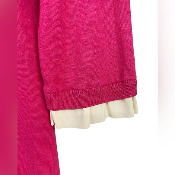Talbots Lightweight Pink Sweater with White Cuff and Neck Ruffles Size Small - Picture 4 of 7